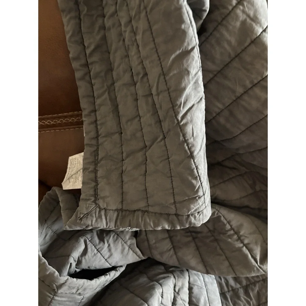 West Elm Channel Stitch‎ queen quilt Dark Gray acid washed